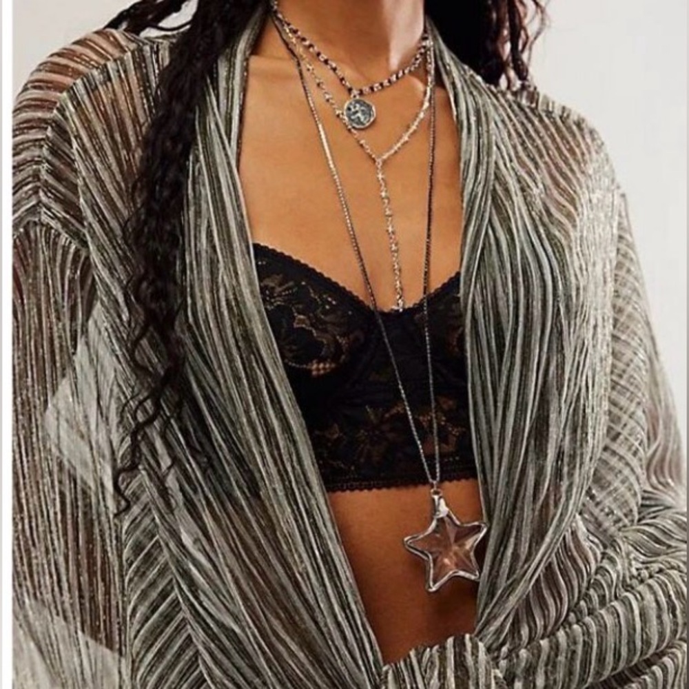 Free People Layered Black Star Pendant Necklace W rhinestone details & beading